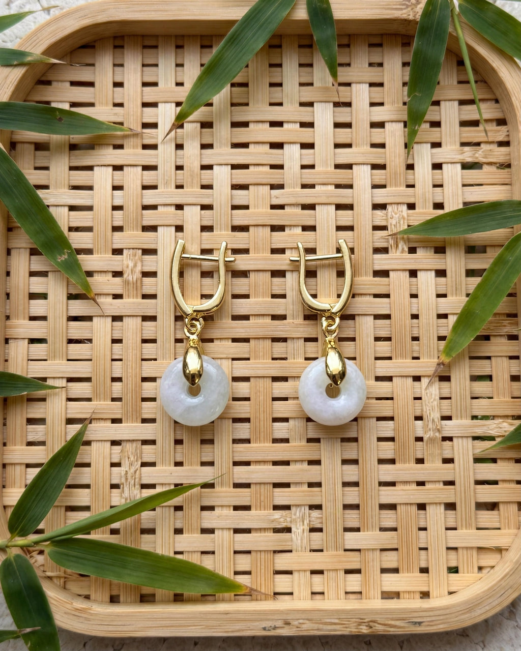 Burmese Jadeite Donut U-Hoop Earrings in 18K Plated Gold