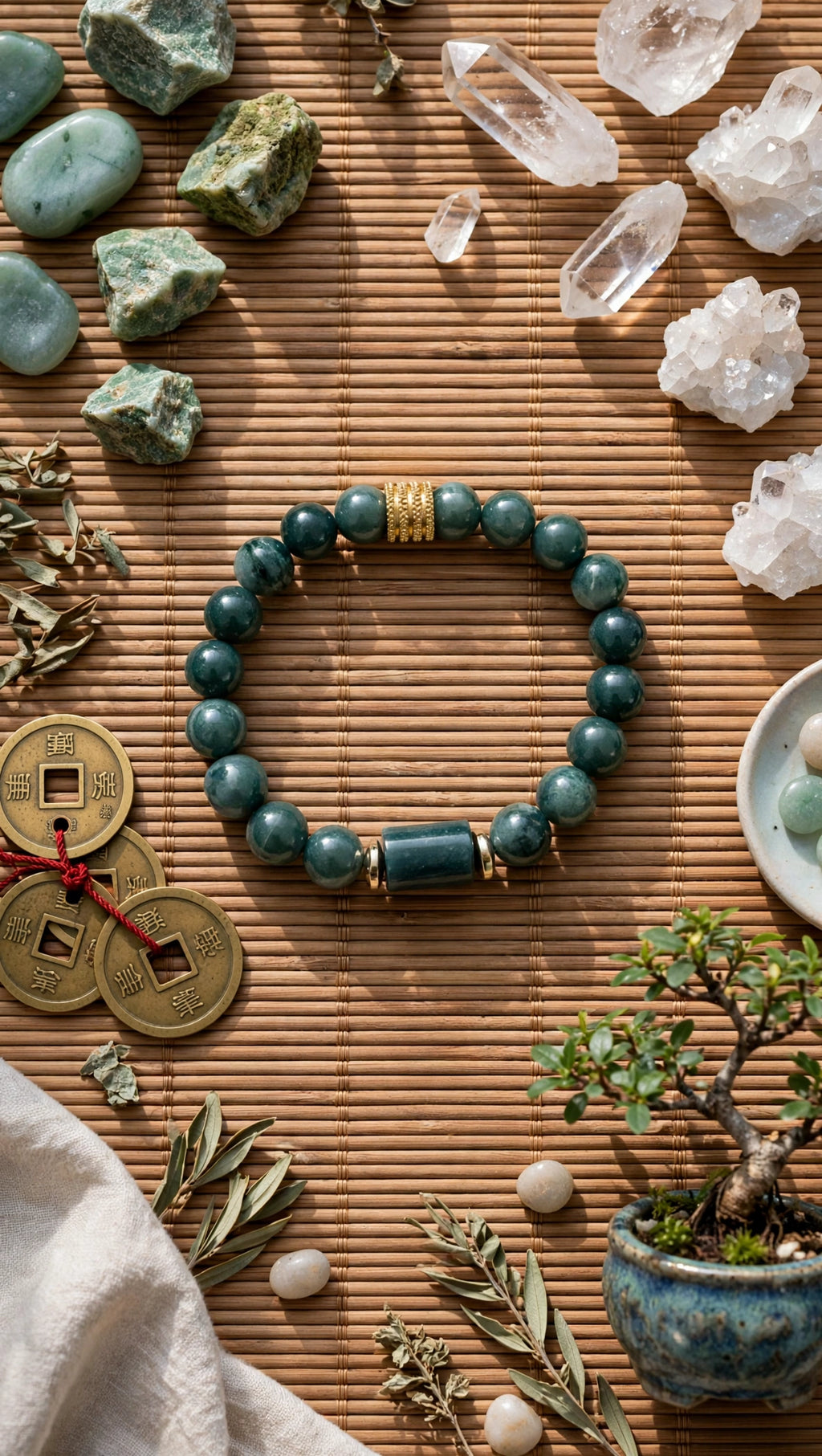 Blue Water Jade Barrel & Gold Accent Bracelet