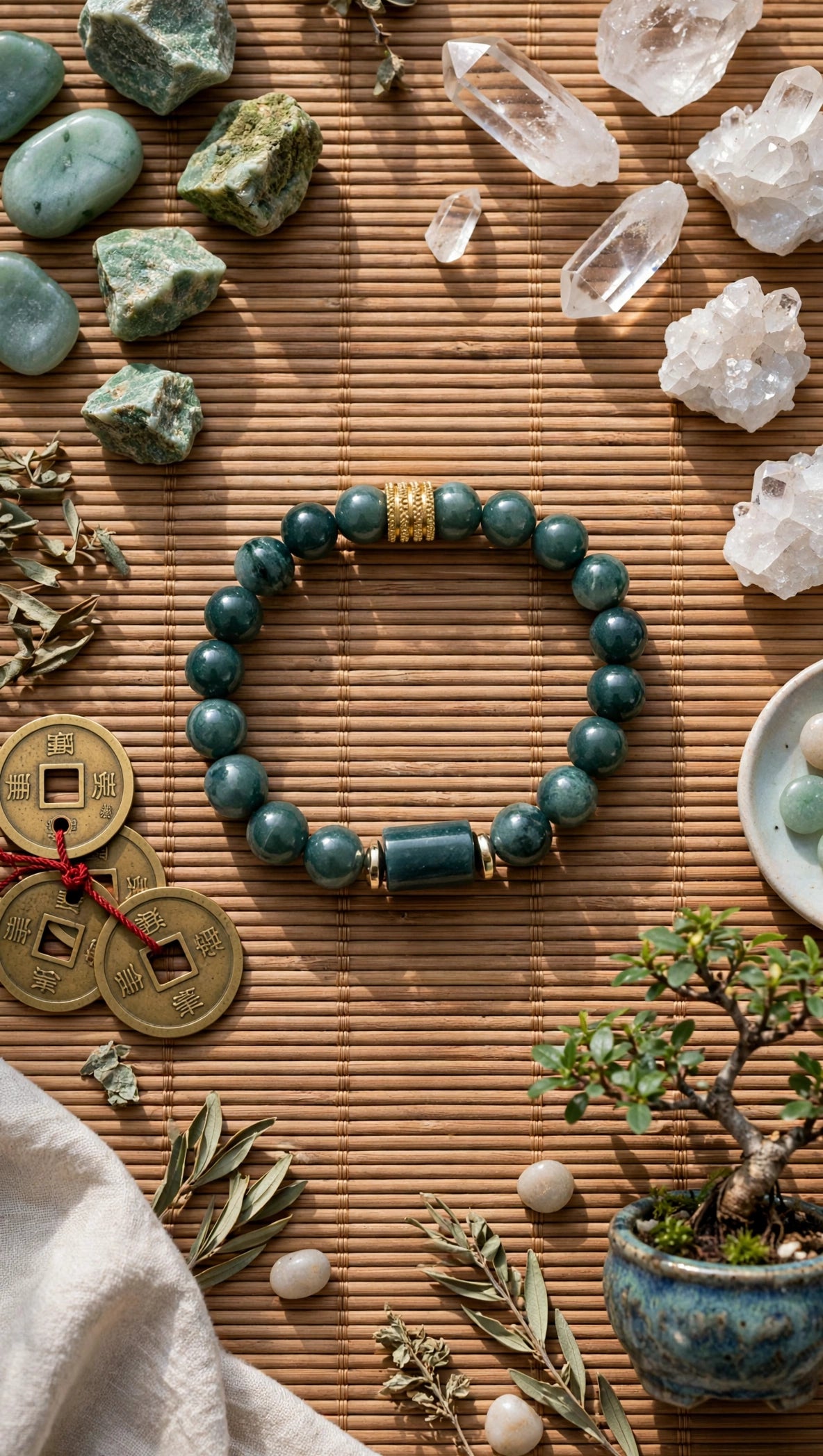 Blue Water Jade Barrel & Gold Accent Bracelet