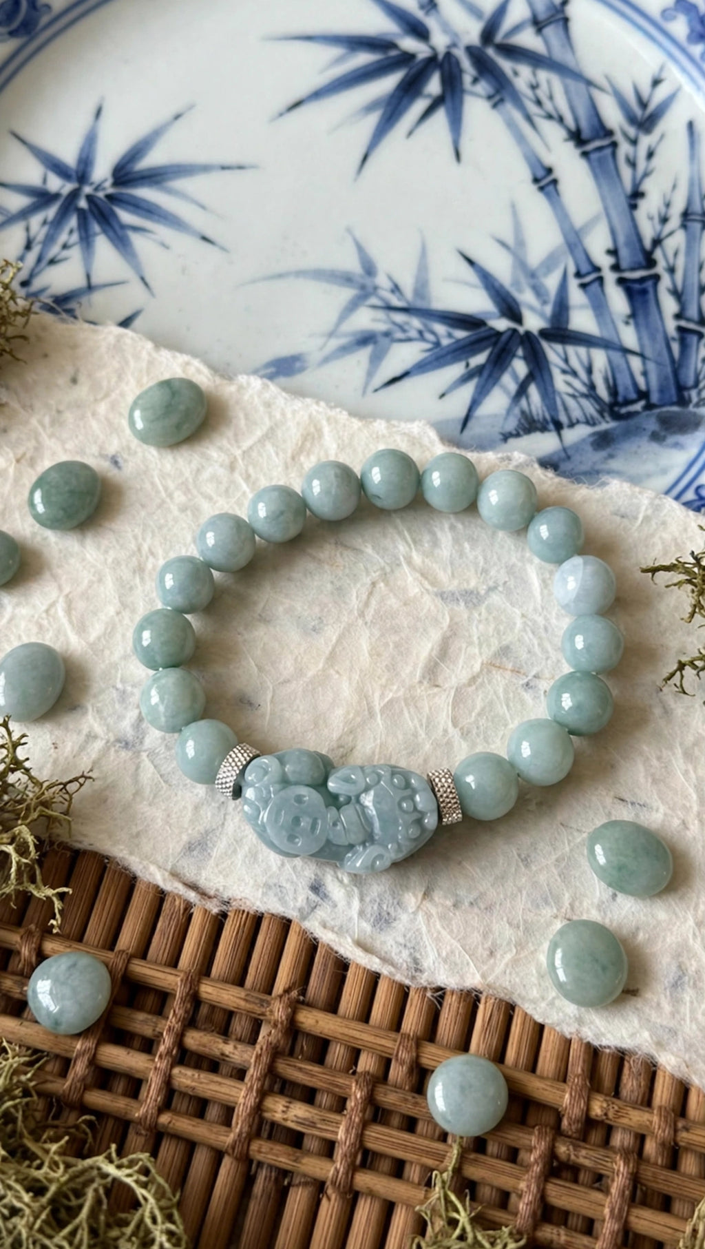 Guardian of Wealth: Natural Blue Water Jade 10 mm Bracelet with Carved Pixiu