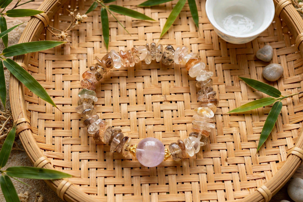 Black Gold Super 7 Chips & Lavender Amethyst Bracelet