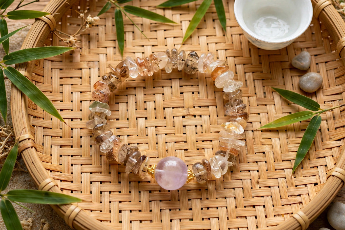 Black Gold Super 7 Chips & Lavender Amethyst Bracelet