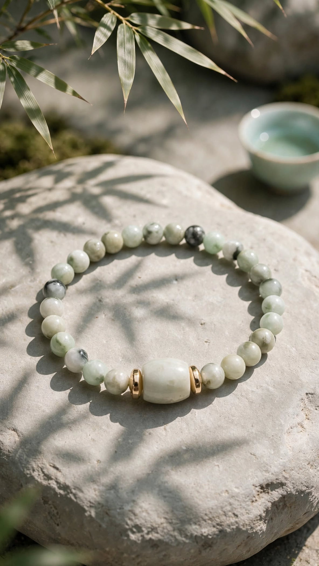 Natural Piao Hua Jadeite Barrel & Hematite Accent Bracelet