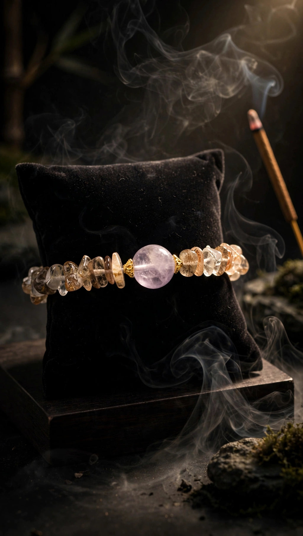 Black Gold Super 7 Chips & Lavender Amethyst Bracelet