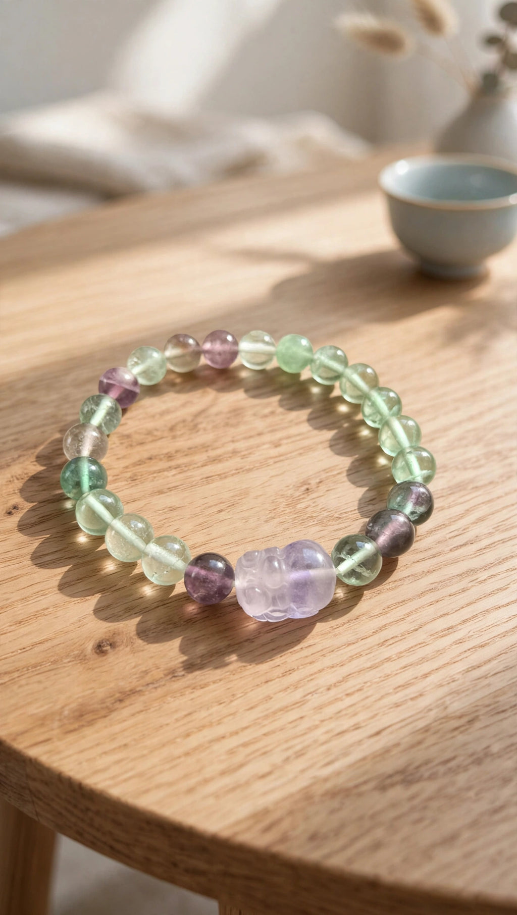 Fluorite Bead & Pixiu Charm Bracelet