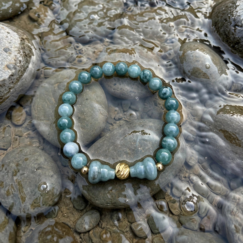 Blue Water Jade Hulu & Gold Accent Bracelet