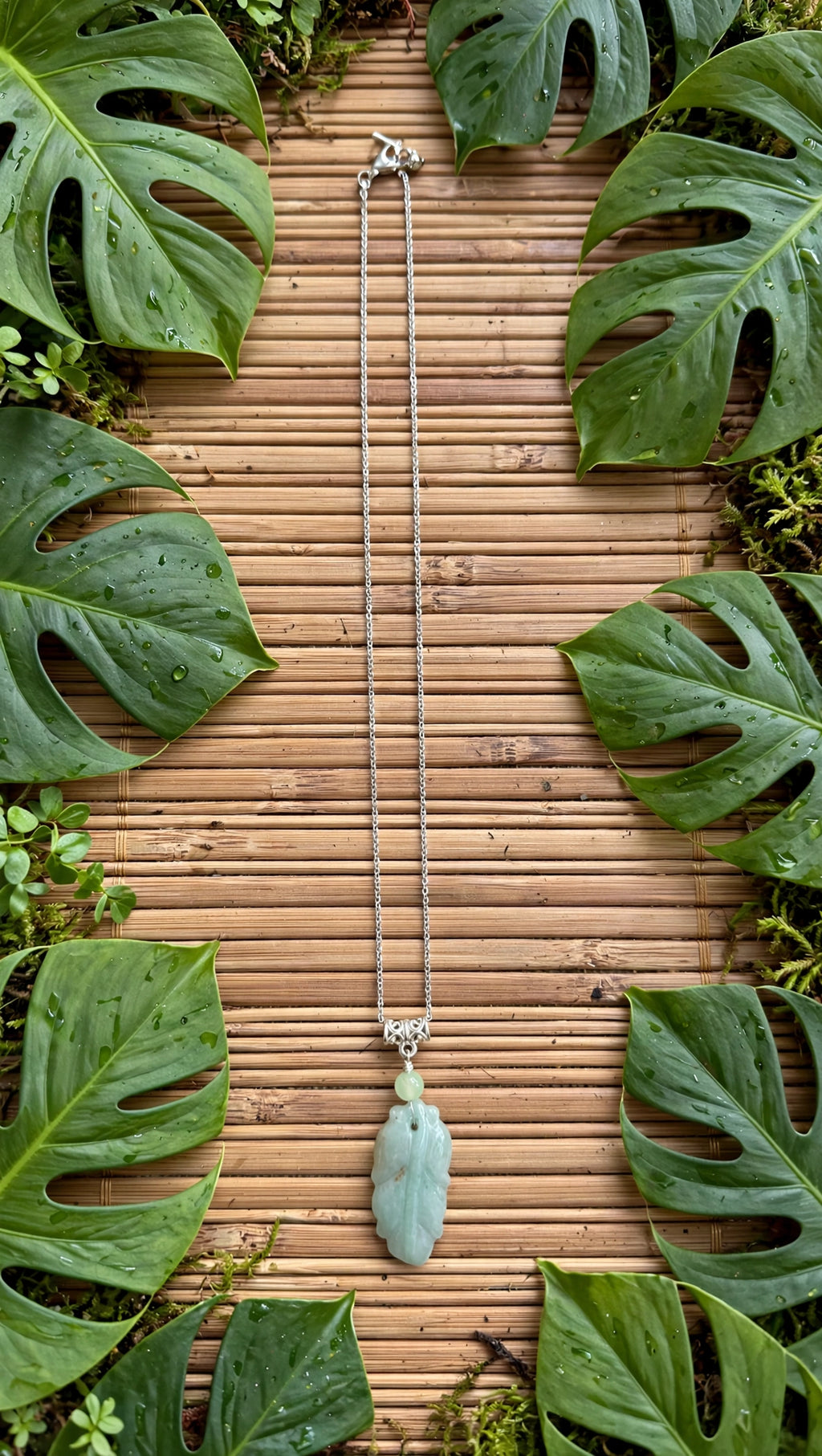 Fresh Beginnings: Natural Light Green Burmese Jadeite Leaf Necklace